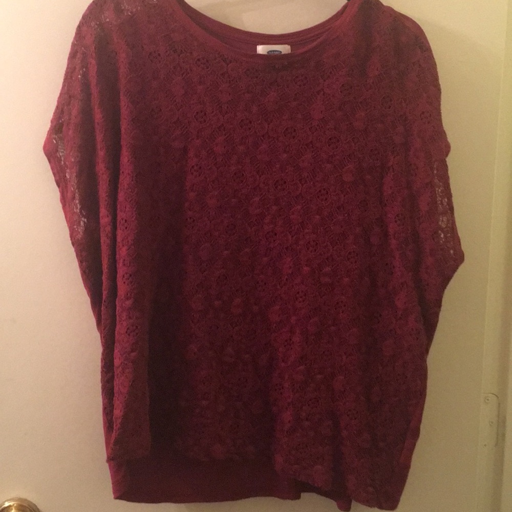 Lace front, comfy fabric back blouse